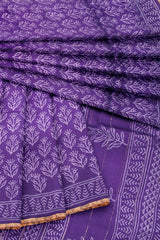 Violet Chanderi Leaf Hand Block Print Saree