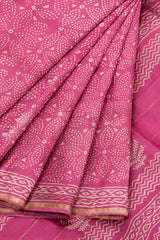 Pink Leaf Chanderi Hand Block Print Saree