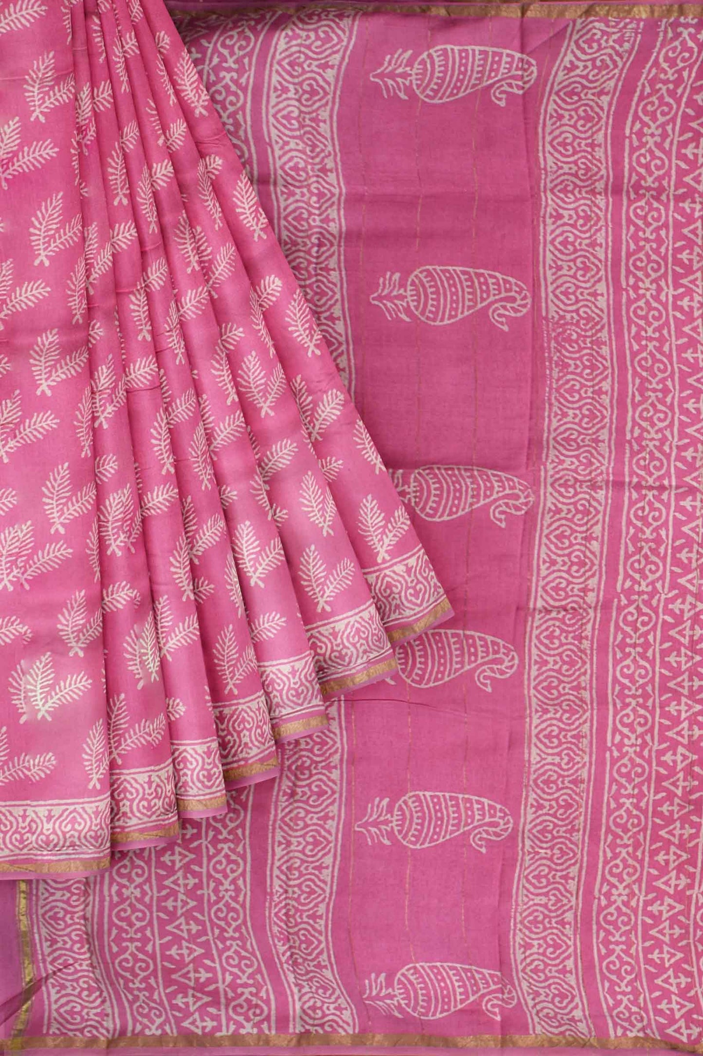 Pink Mango Pallu Chanderi Hand Block Print Saree