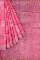 Pink Line Block Chanderi Hand Block Print Saree