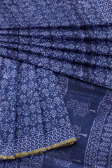 Blue Flower Chanderi Hand Block Print Saree