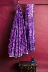 Violet Chanderi Tree Hand Block Print Saree