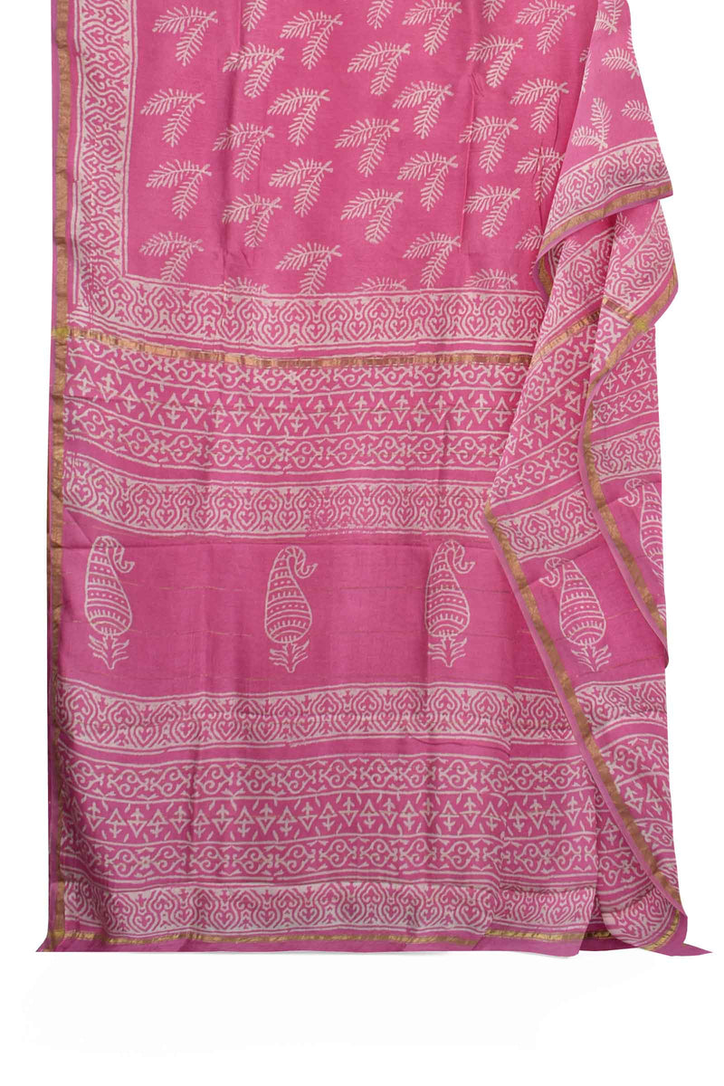 Pink Mango Pallu Chanderi Hand Block Print Saree
