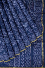 Blue Leaf Chanderi Hand Block Print Saree