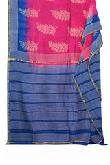 Pink Blue Chanderi Hand Block Print Saree