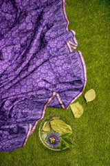 Violet Chanderi Leaf Hand Block Print Saree