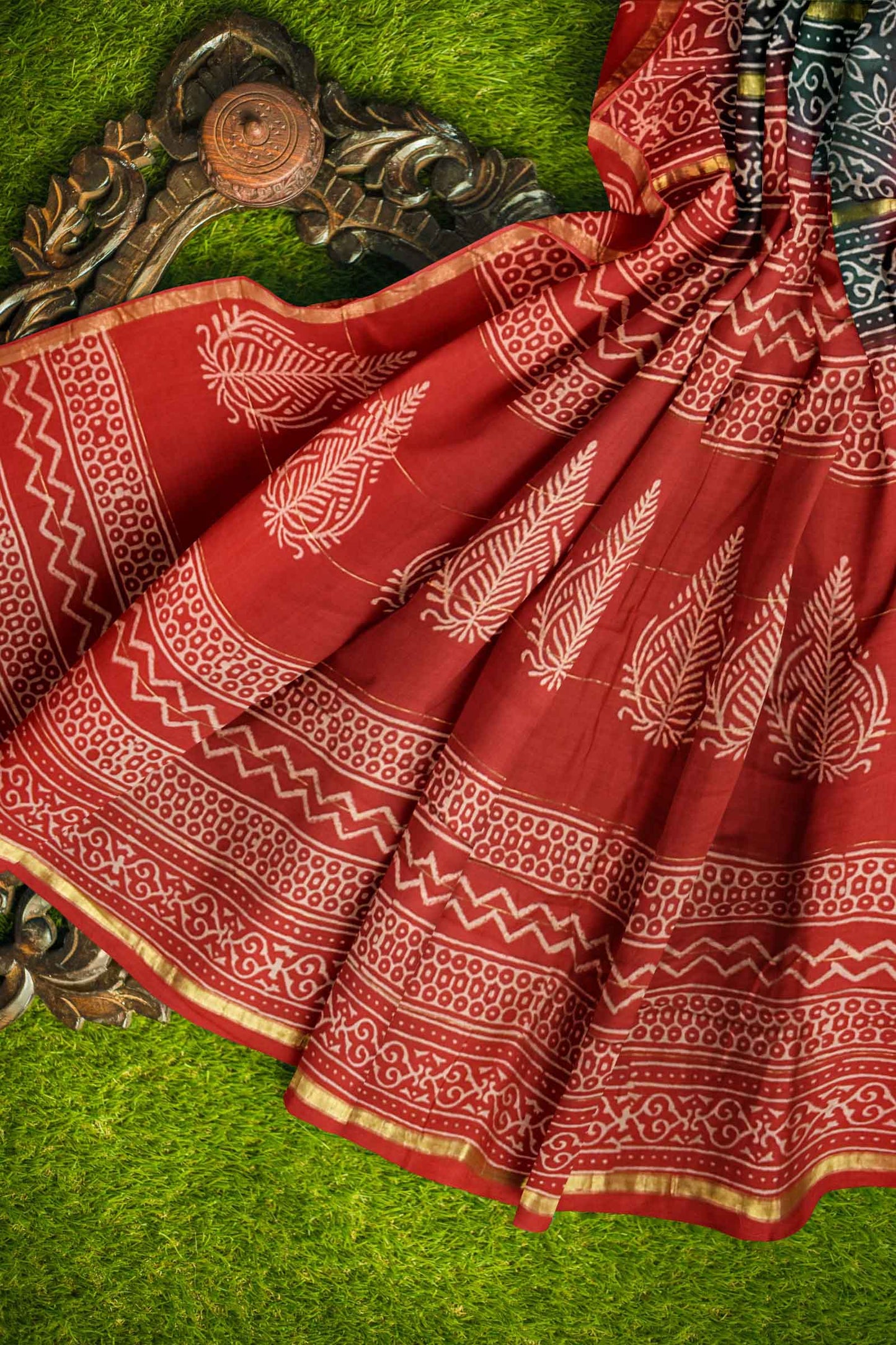 Green Chanderi Hand Block Print Saree