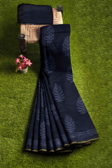 Black Chanderi Hand Block Print Saree