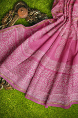 Pink Mango Pallu Chanderi Hand Block Print Saree