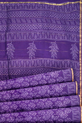 Violet Chanderi Leaf Hand Block Print Saree