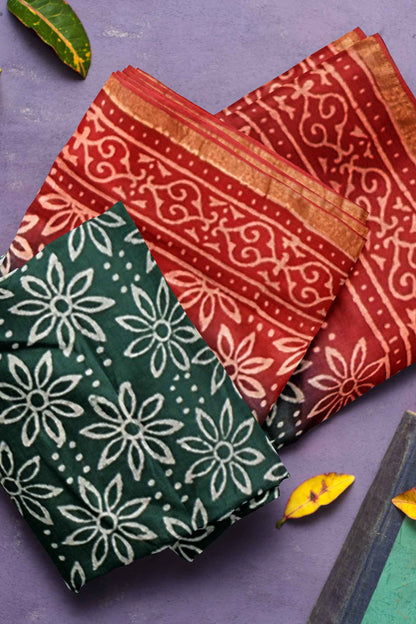 Green Chanderi Hand Block Print Saree