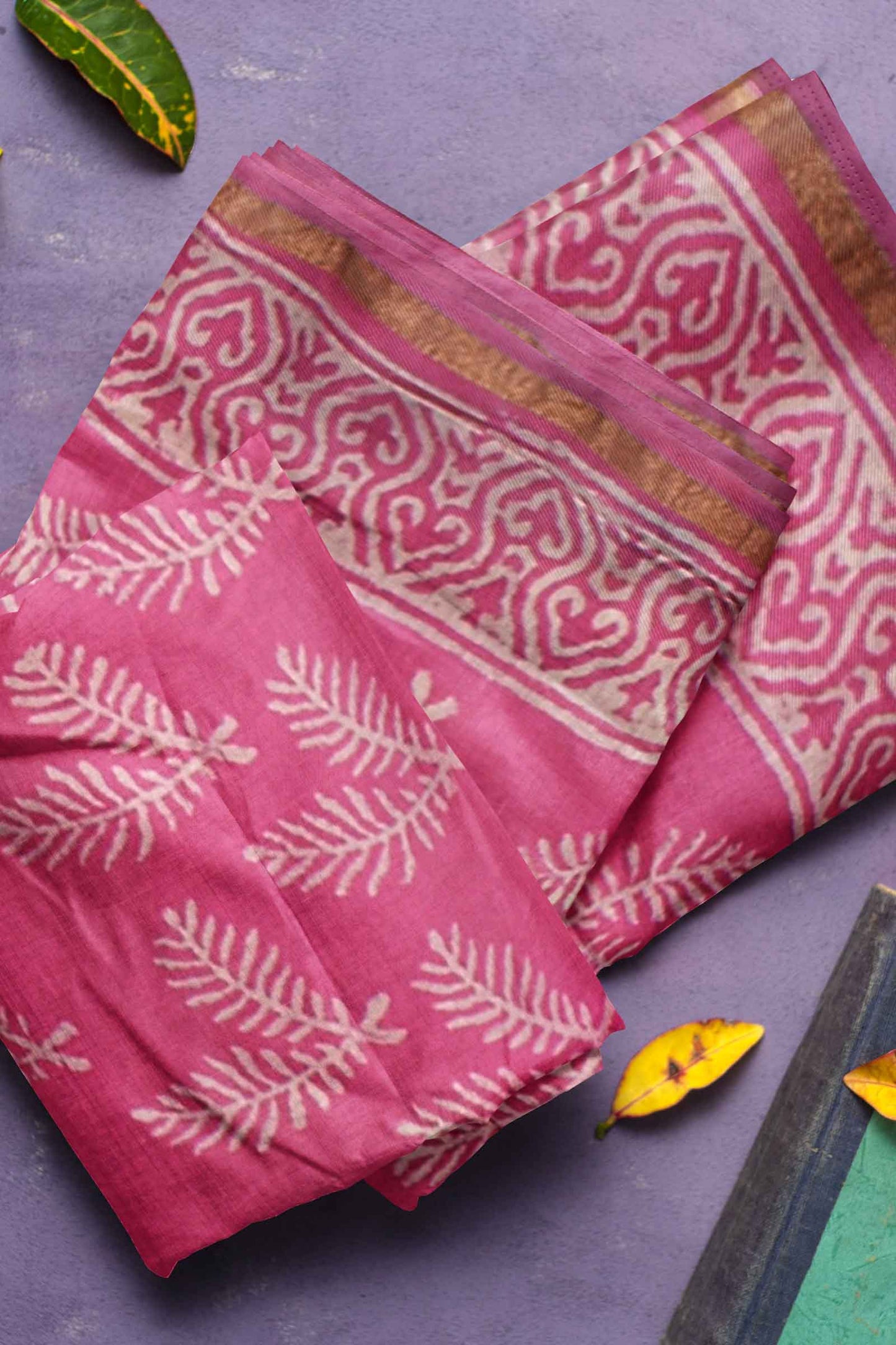 Pink Mango Pallu Chanderi Hand Block Print Saree