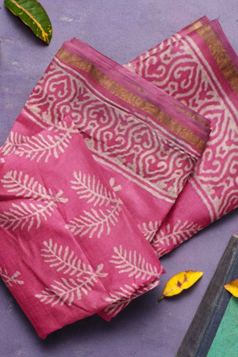 Pink Mango Pallu Chanderi Hand Block Print Saree