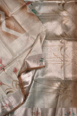 Silver Tissue Brush Print Floral Saree