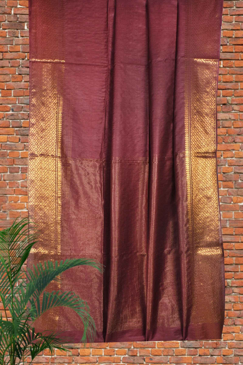 Brown Plain Cotton Silk Plain Saree