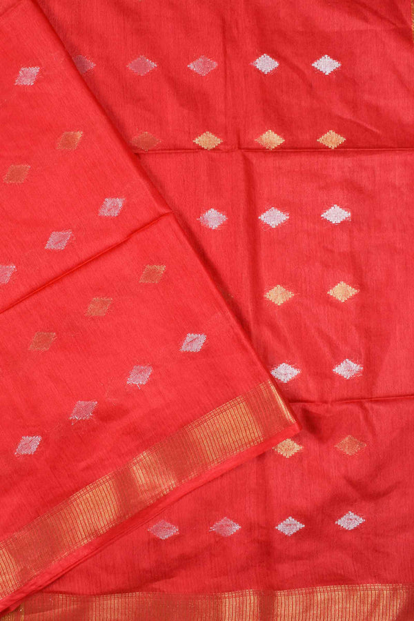 Red Cotton Silk Butta Saree
