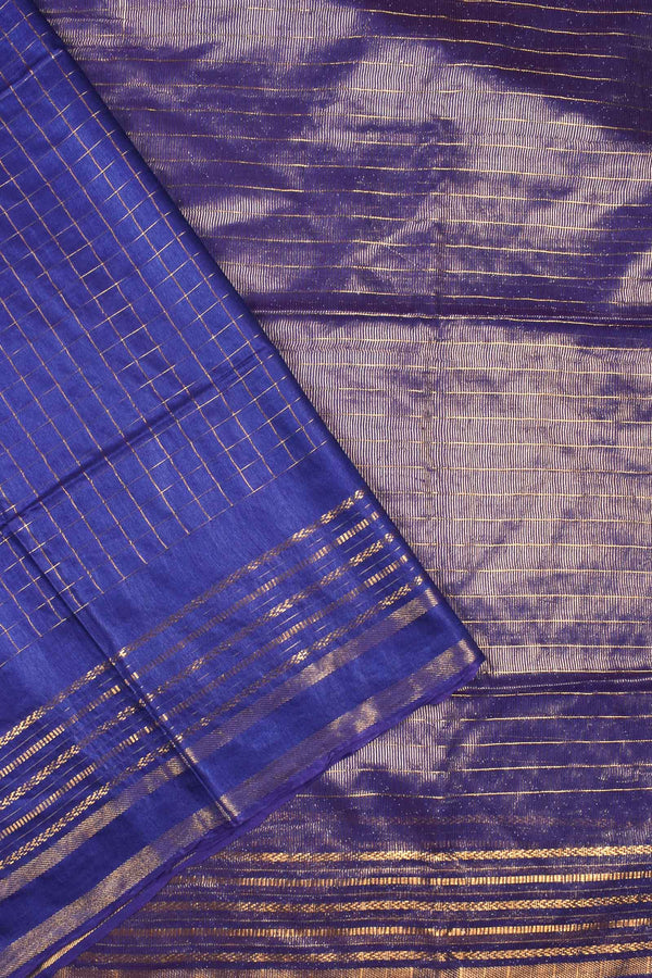Navy Blue Cotton Silk Checks Saree