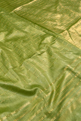 Light Green Cotton Silk Checks Saree