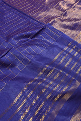 Navy Blue Cotton Silk Checks Saree