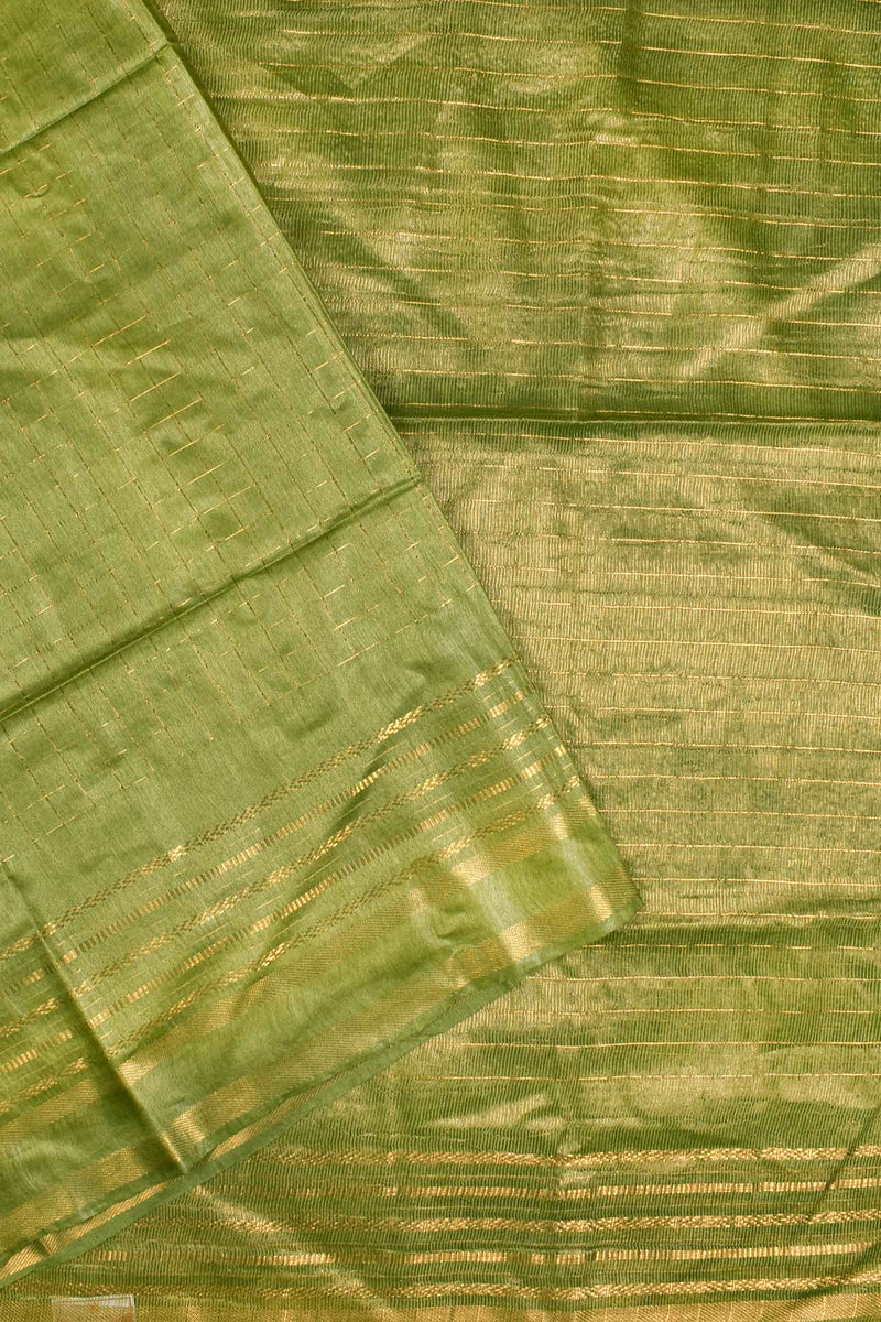 Light Green Cotton Silk Checks Saree