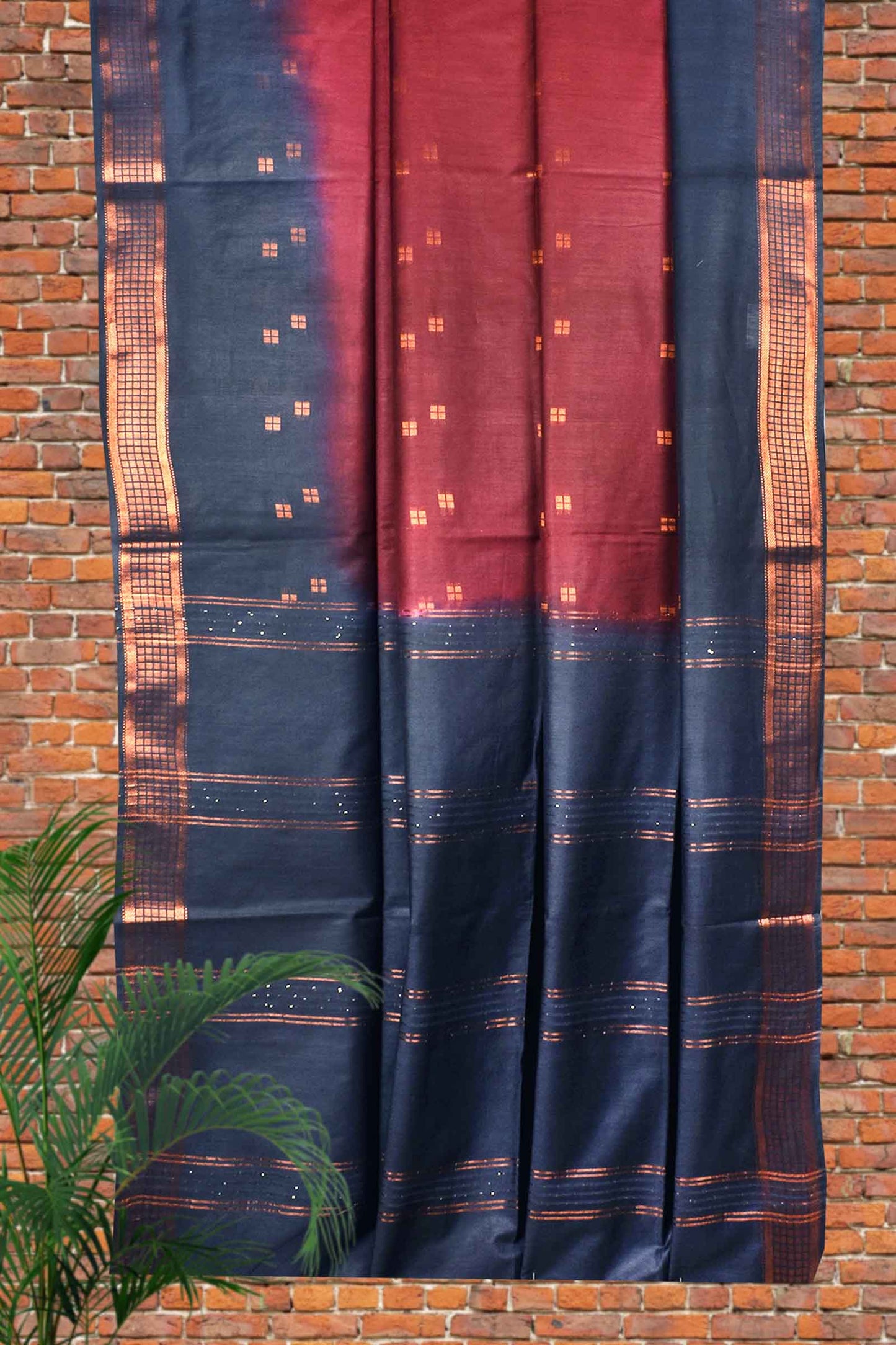 Dark Meroon Cotton Silk Butta Saree