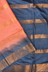 Peach Cotton Silk Zari Lines Saree