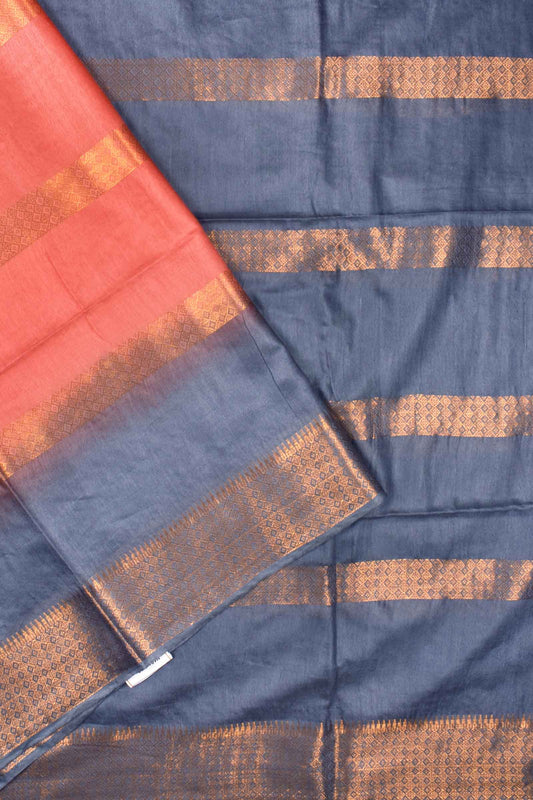 Dark Peach Cotton Silk Zari Line Saree