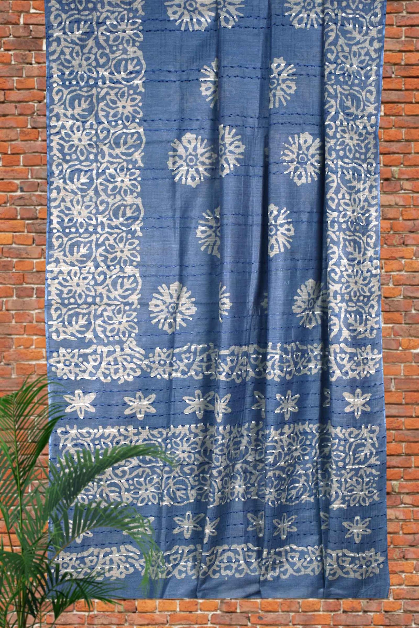 Blue Lines Cotton Banswara Batik Print Saree