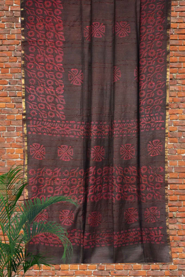 Brown Batik Cotton Banswara Batik Print Saree