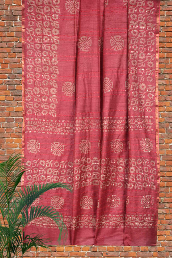 Pink Cotton Banswara Batik Print Saree
