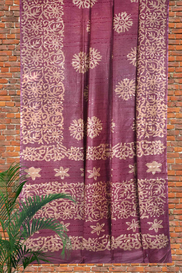 Violet Cotton Banswara Batik Print Saree