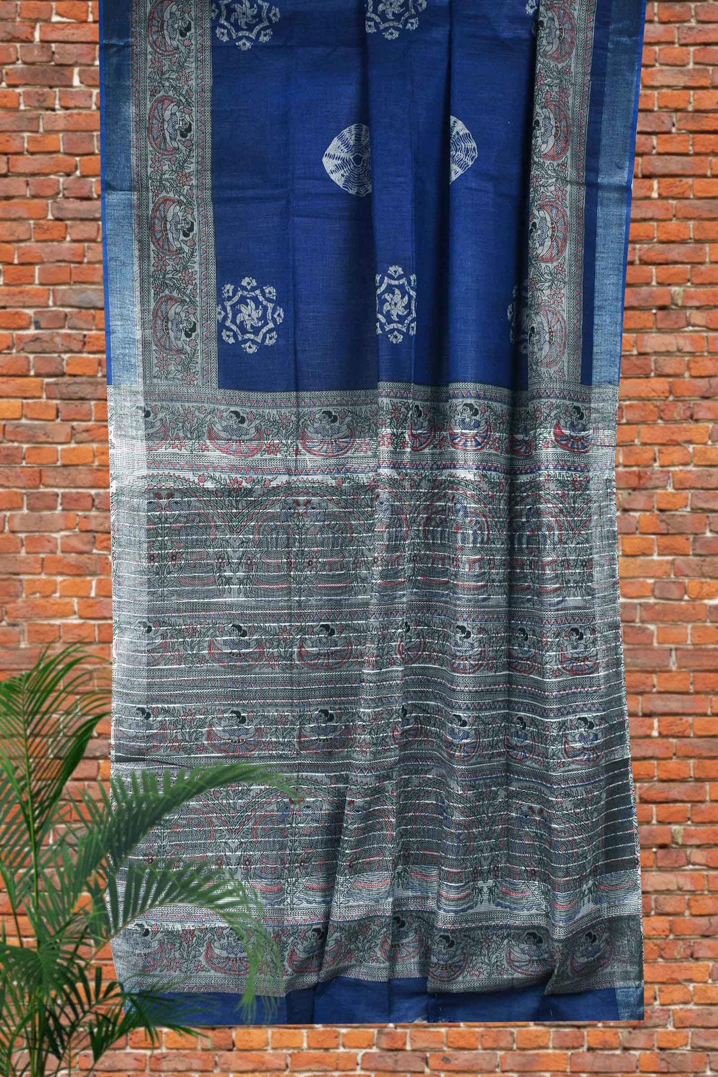 Dark Blue Cotton Silk Madhubani Saree