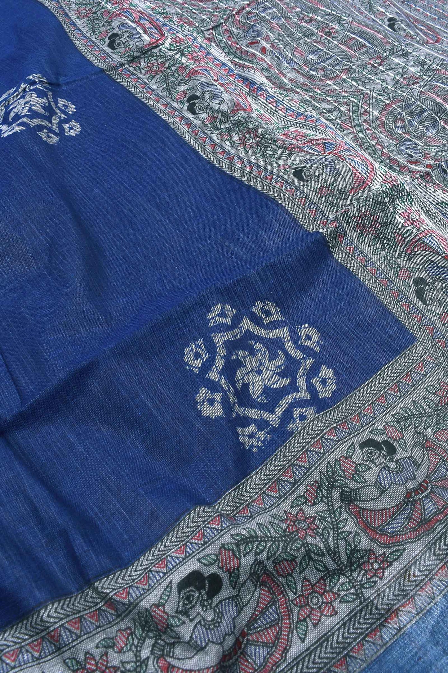 Dark Blue Cotton Silk Madhubani Saree