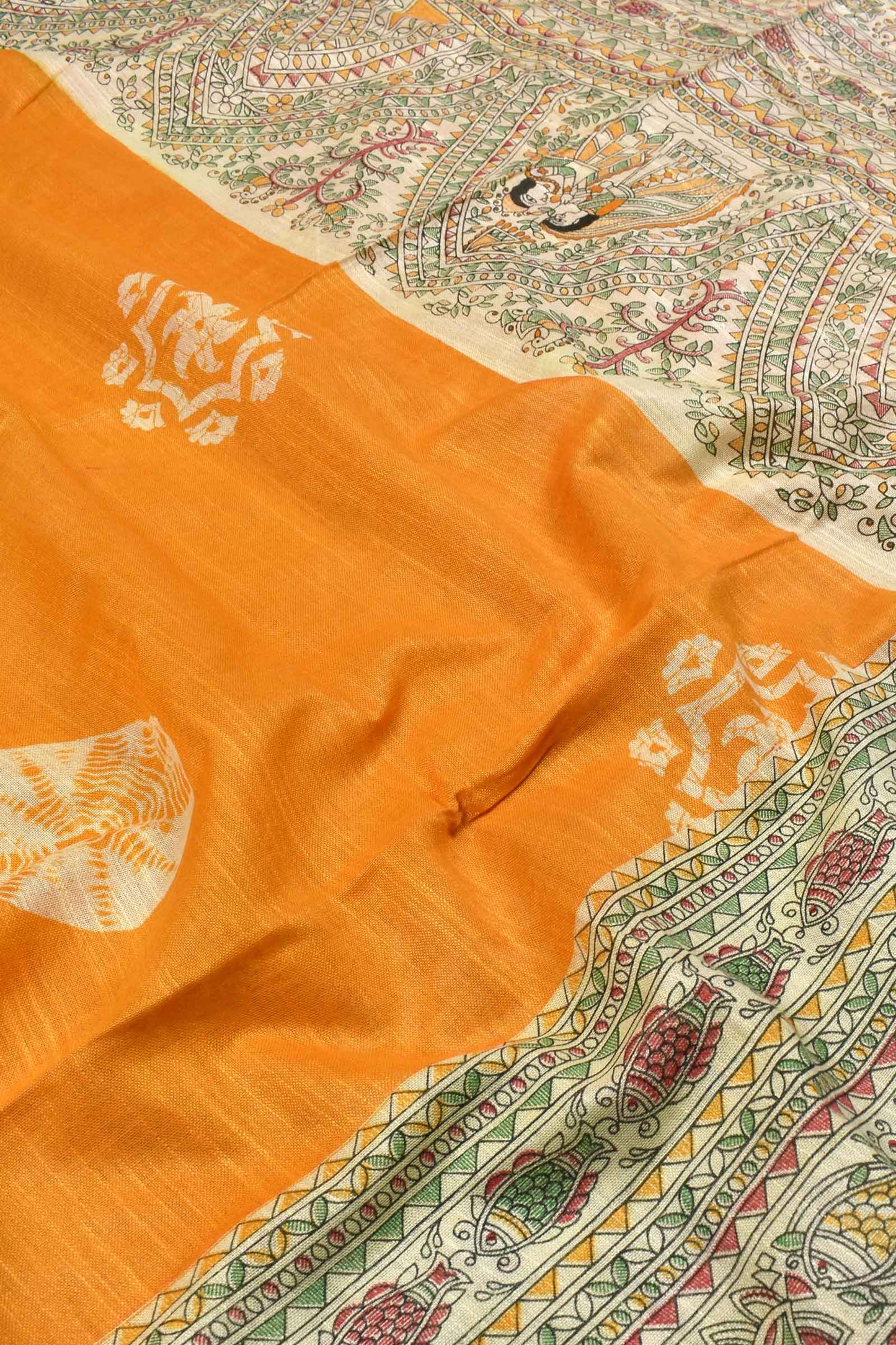 Yellow Cotton Silk Madhubani Saree