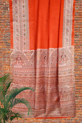 Orange Cotton Silk Madhubani Saree