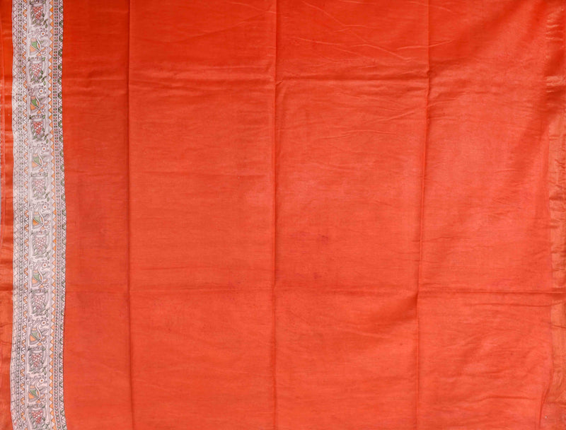 Orange Cotton Silk Madhubani Saree