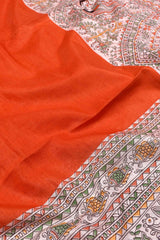 Orange Cotton Silk Madhubani Saree