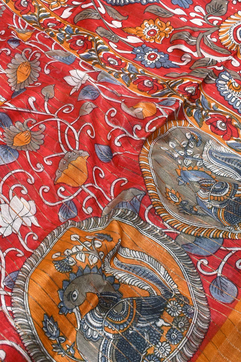 Red Cotton Silk Kalamkari Saree