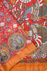 Red Cotton Silk Kalamkari Saree