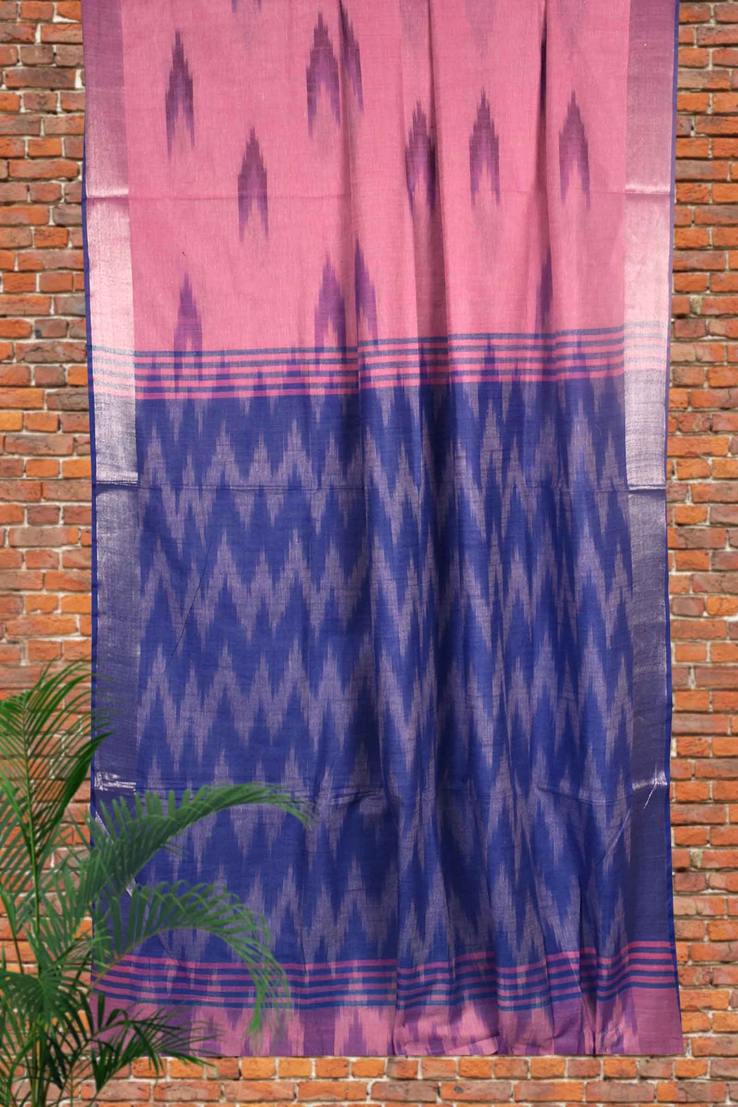 Pink Cotton Linen Pochampalli Saree