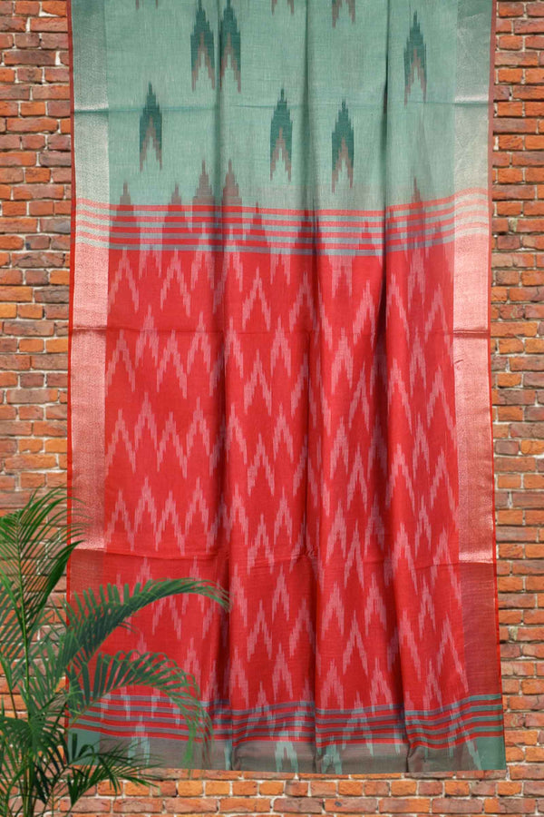 Light Green Cotton Linen Pochampalli Saree