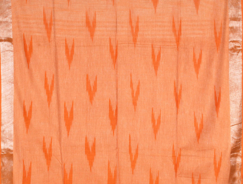 White Orange Cotton Linen Pochampalli Saree