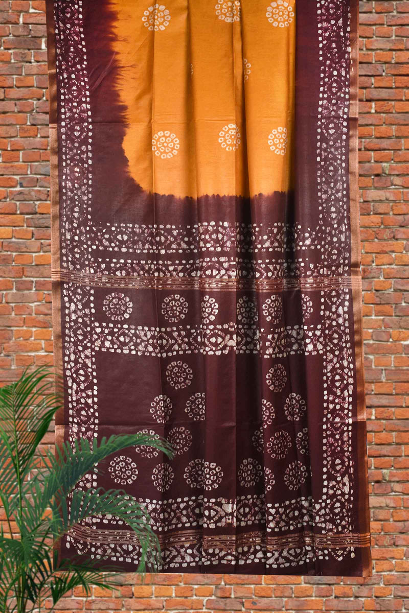 Orange Cotton Silk Batik Saree