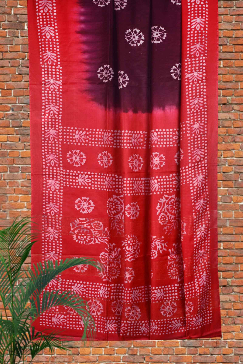 Maroon Cotton Silk Batik Saree
