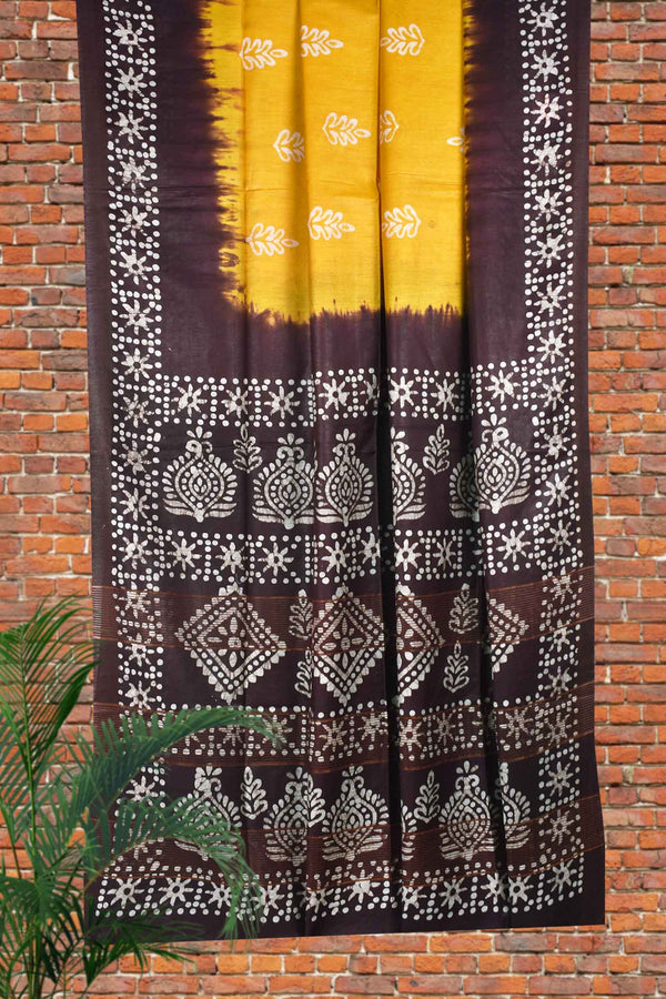 Yellow Cotton Silk Batik Saree