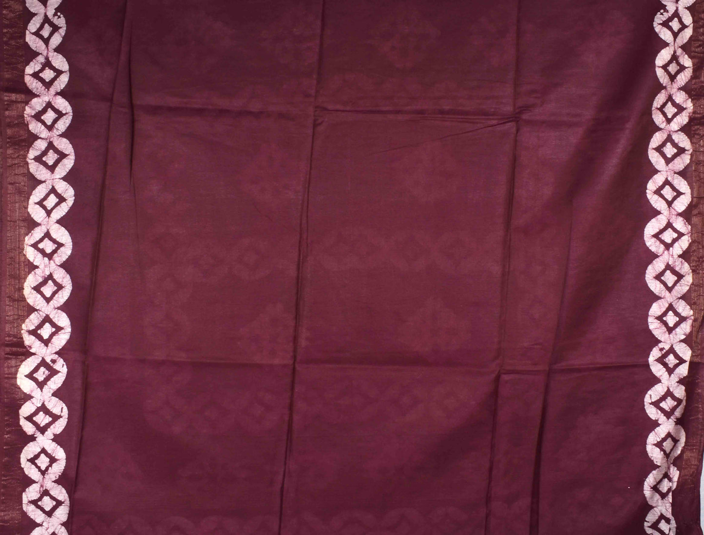 Dark Orange Purple Cotton Silk Batik Saree