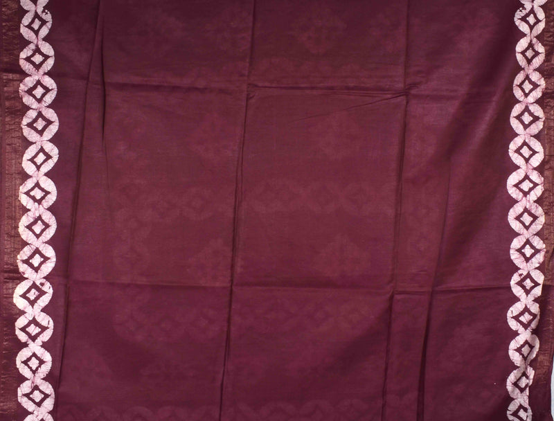 Dark Orange Purple Cotton Silk Batik Saree