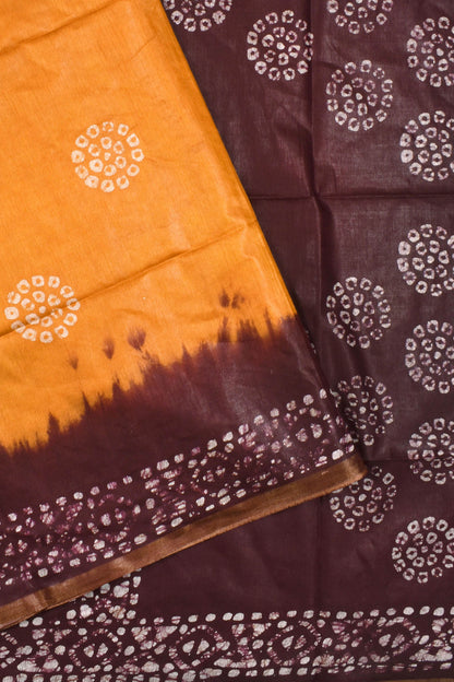 Orange Cotton Silk Batik Saree