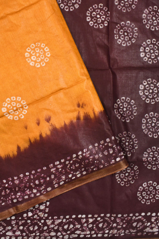 Orange Cotton Silk Batik Saree