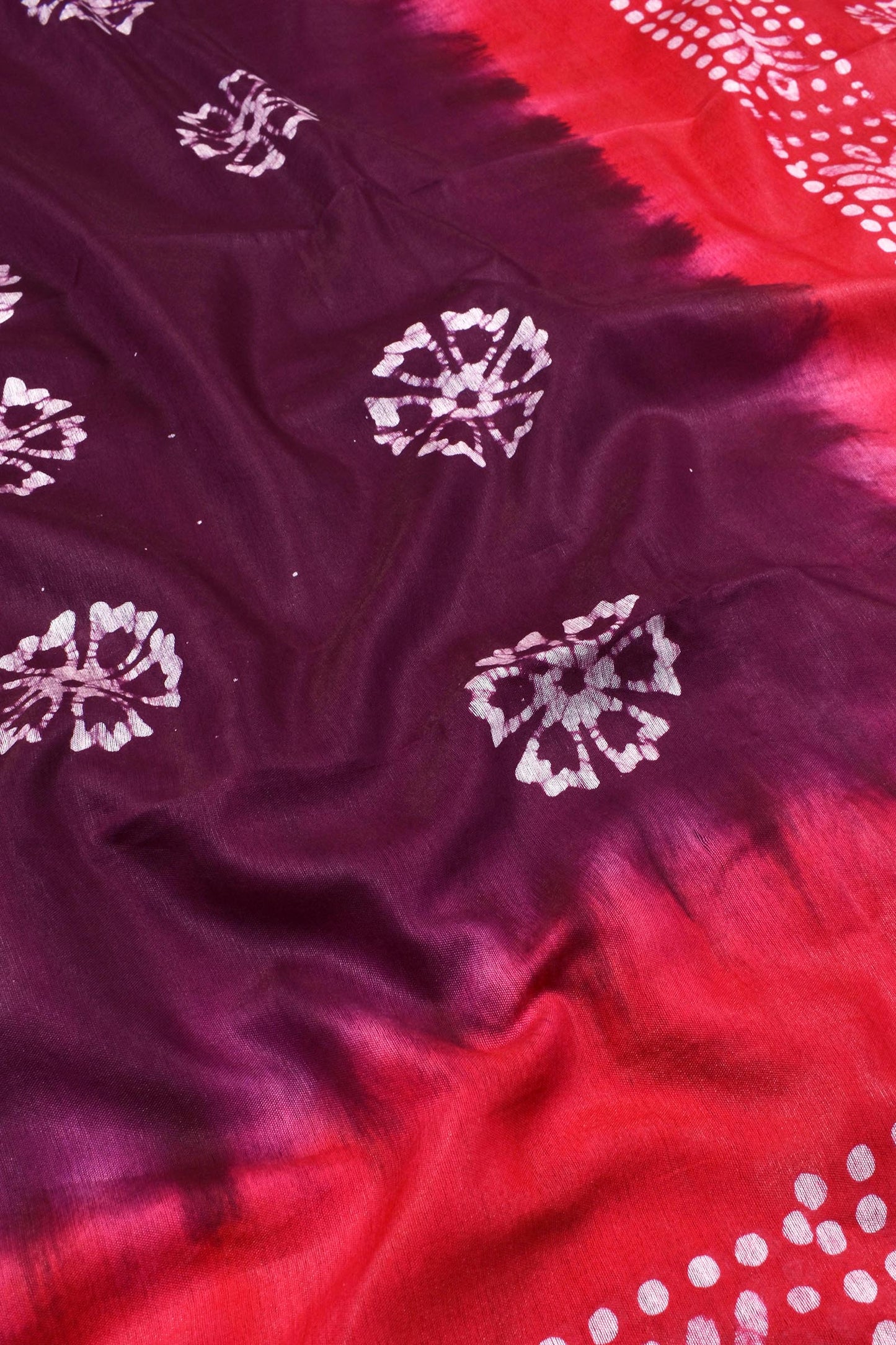 Maroon Cotton Silk Batik Saree